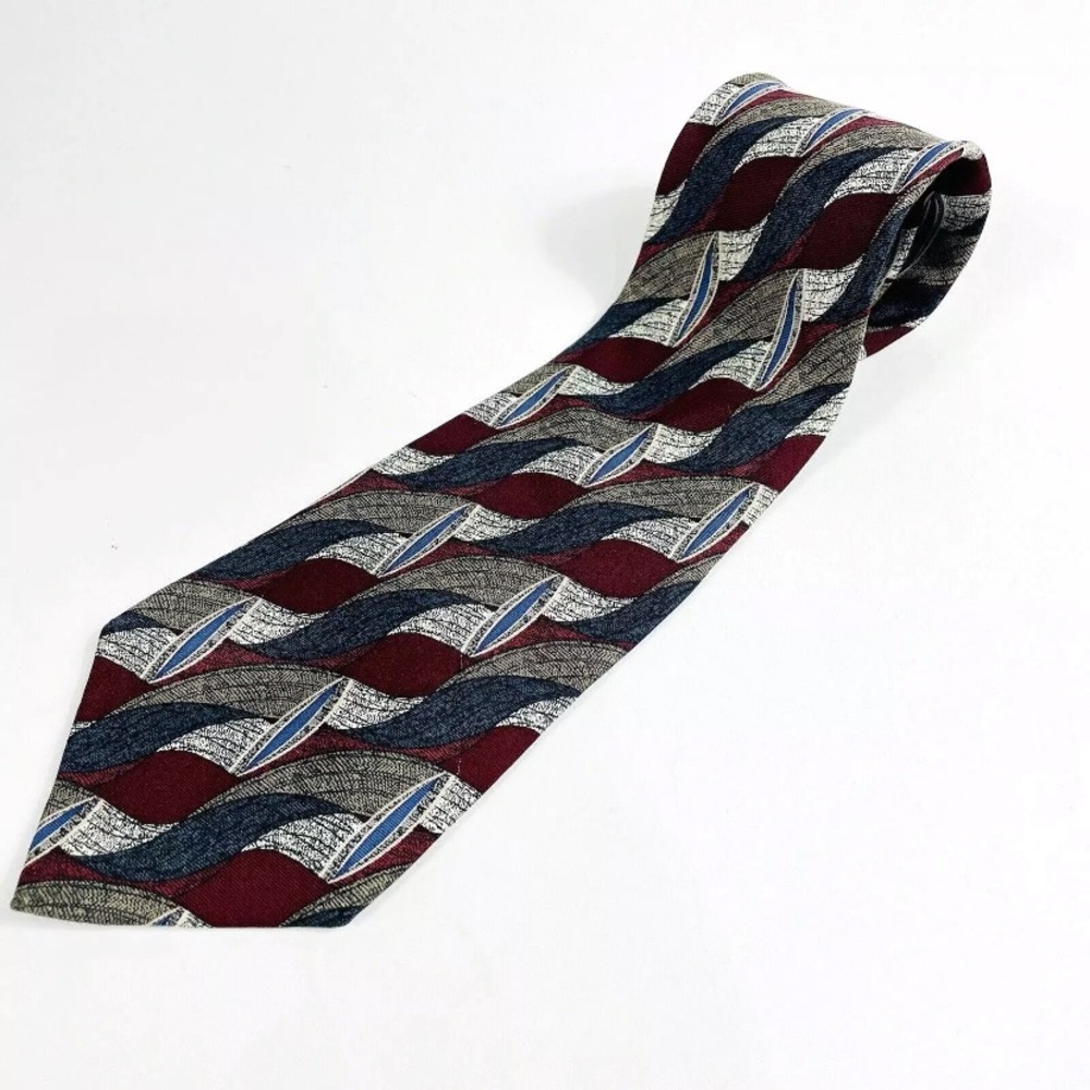 CONTE DI MILANO Tie Mens Silk Navy Blue Art Deco Design Classic Length